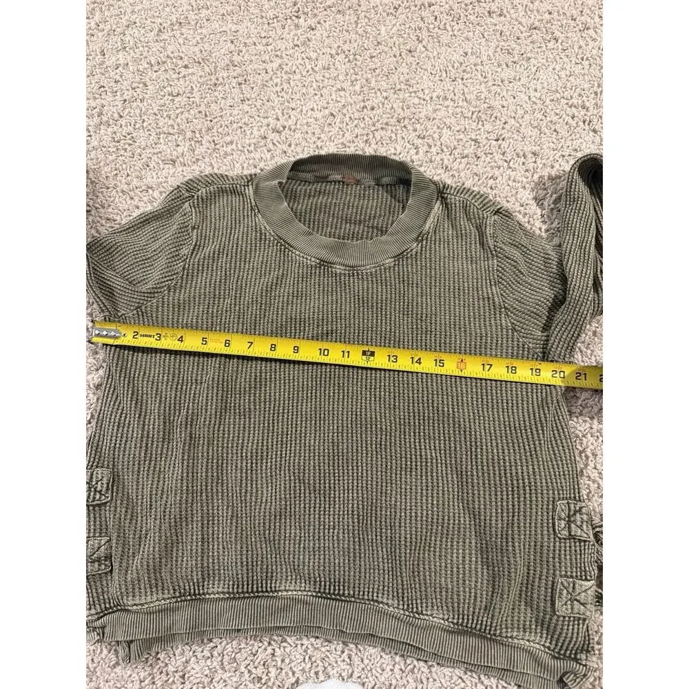 FP One Free People Olive Green Waffle Knit Cropped Lace Up Long Sleeve L